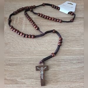 Brown rosary necklace, beaded rosary, rosary, prayer beads, Cross